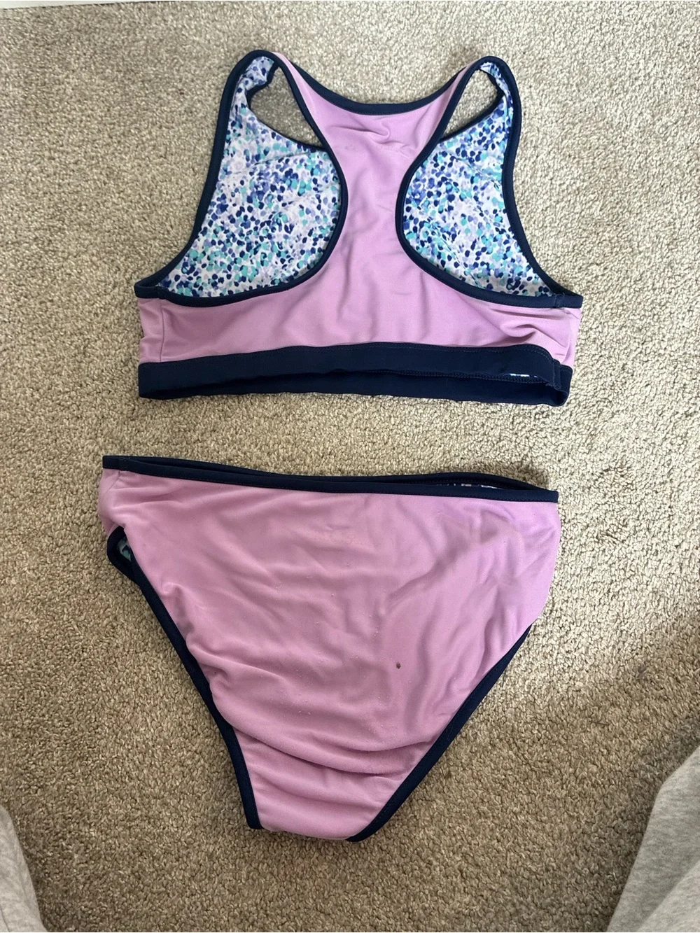 Eddie Bauer reversible Lilac Girls' Two-Piece Swim Set with Navy Trim